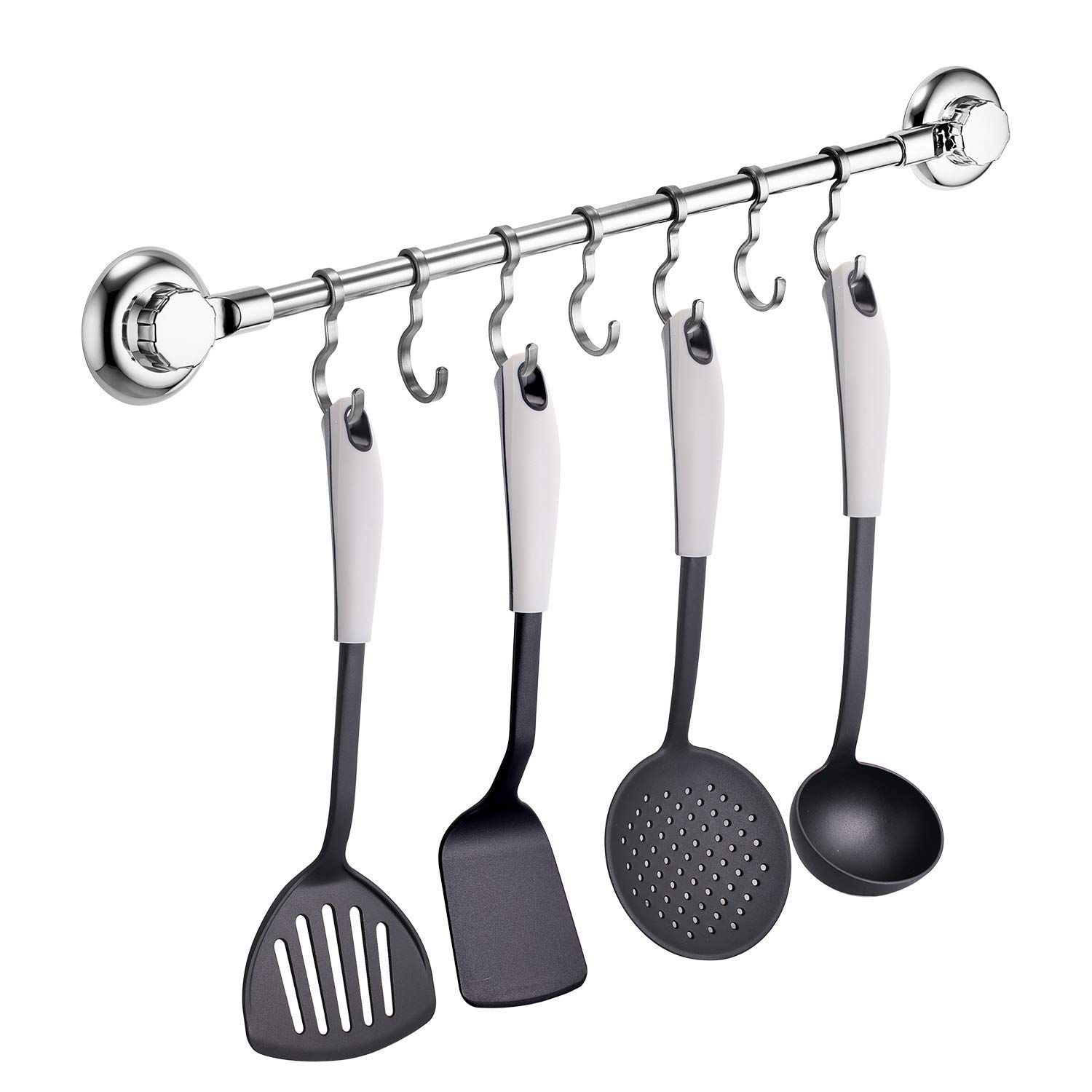 【人気商品】MaxHold キッチンツールフック、タオル掛け、ステンレススチール、超強力吸盤、移動できるフック7個付き、バスルーム＆キッチン収納…