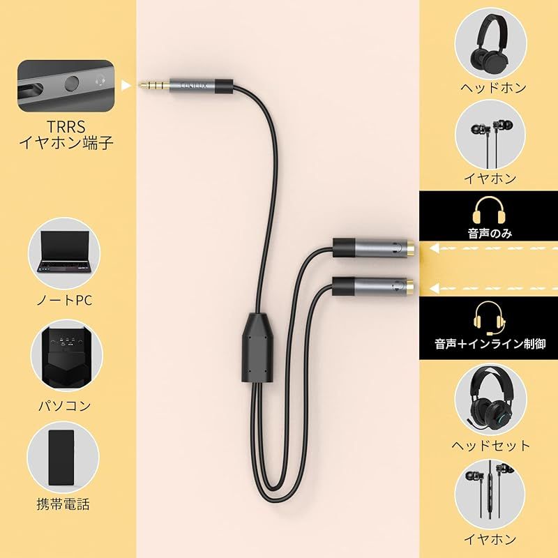 Cubilux 3.5mmイヤホン スプリッター、ヘッドフォン 2本接続、ミニ 
