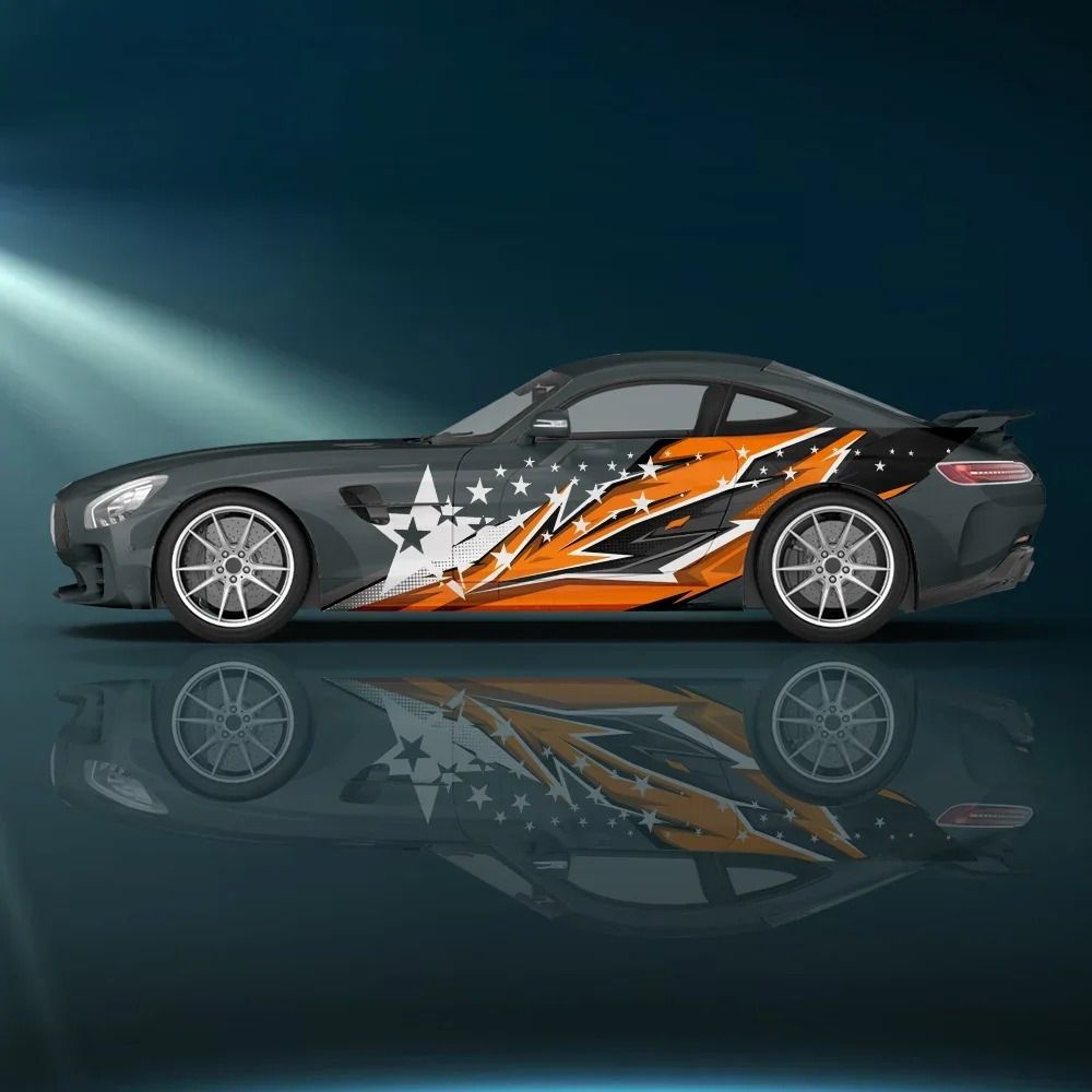フル 星条旗 車体側面ステッカー レーシングビニールデカール 汎用装飾アクセサリー 紙素材 外装用カーデカール