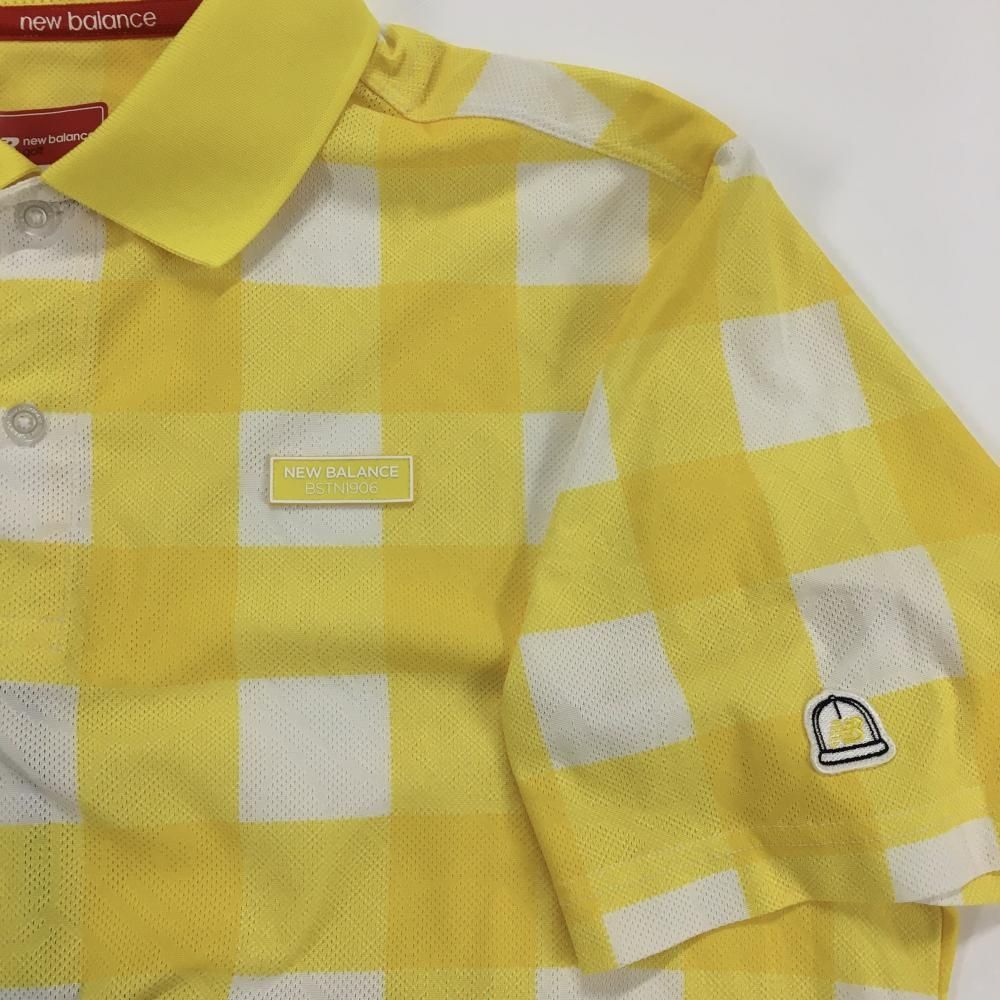 超美品】ニューバランスゴルフ 半袖ポロシャツ イエロー×白 チェック柄