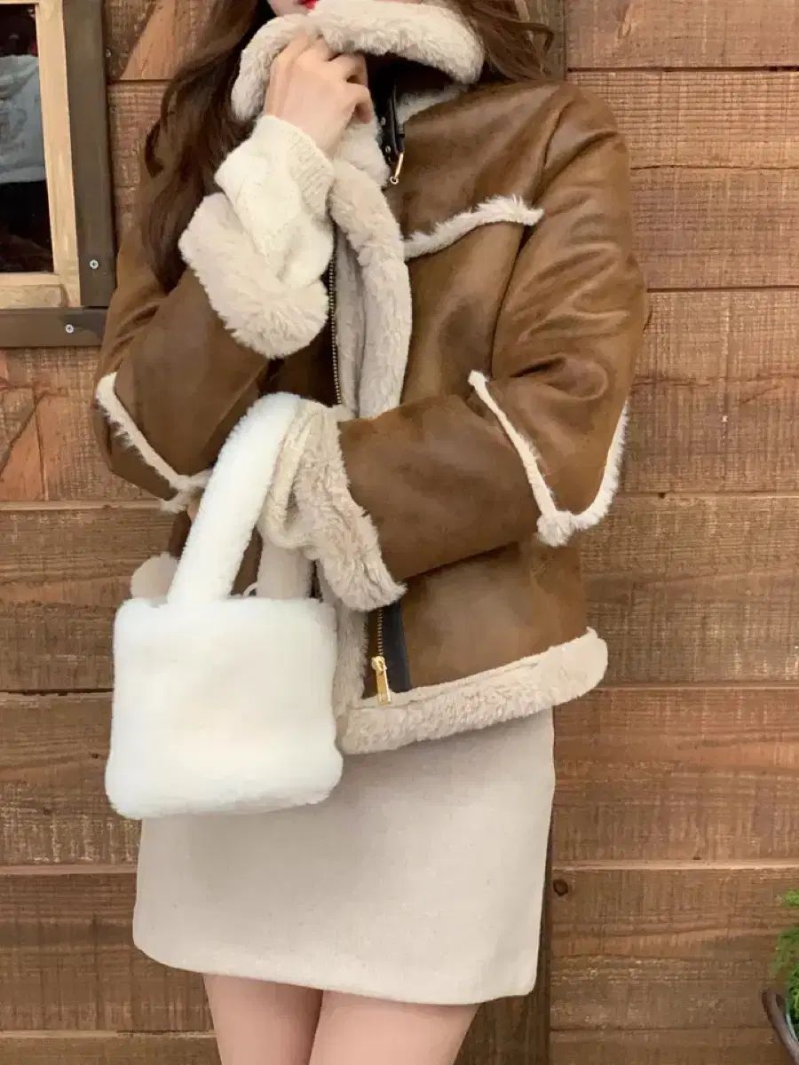 ファニーU SECOND WIND スウェード ハイネック ムートン ブラウン ably ZIGZAG