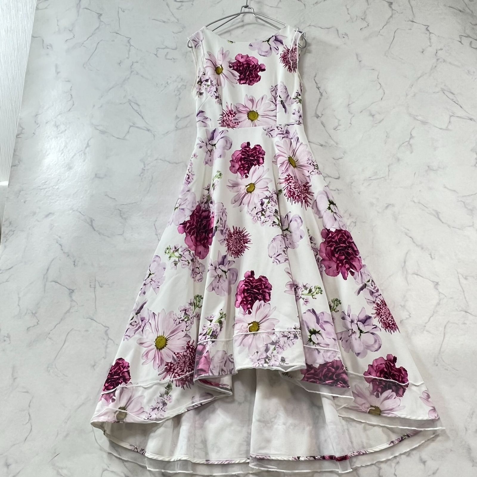 エルケイ 総柄 花柄ロングワンピース フリル レース マーメイド フィッシュテール マキシ キャバドレス レディース XS相当 ピンク系 B1631