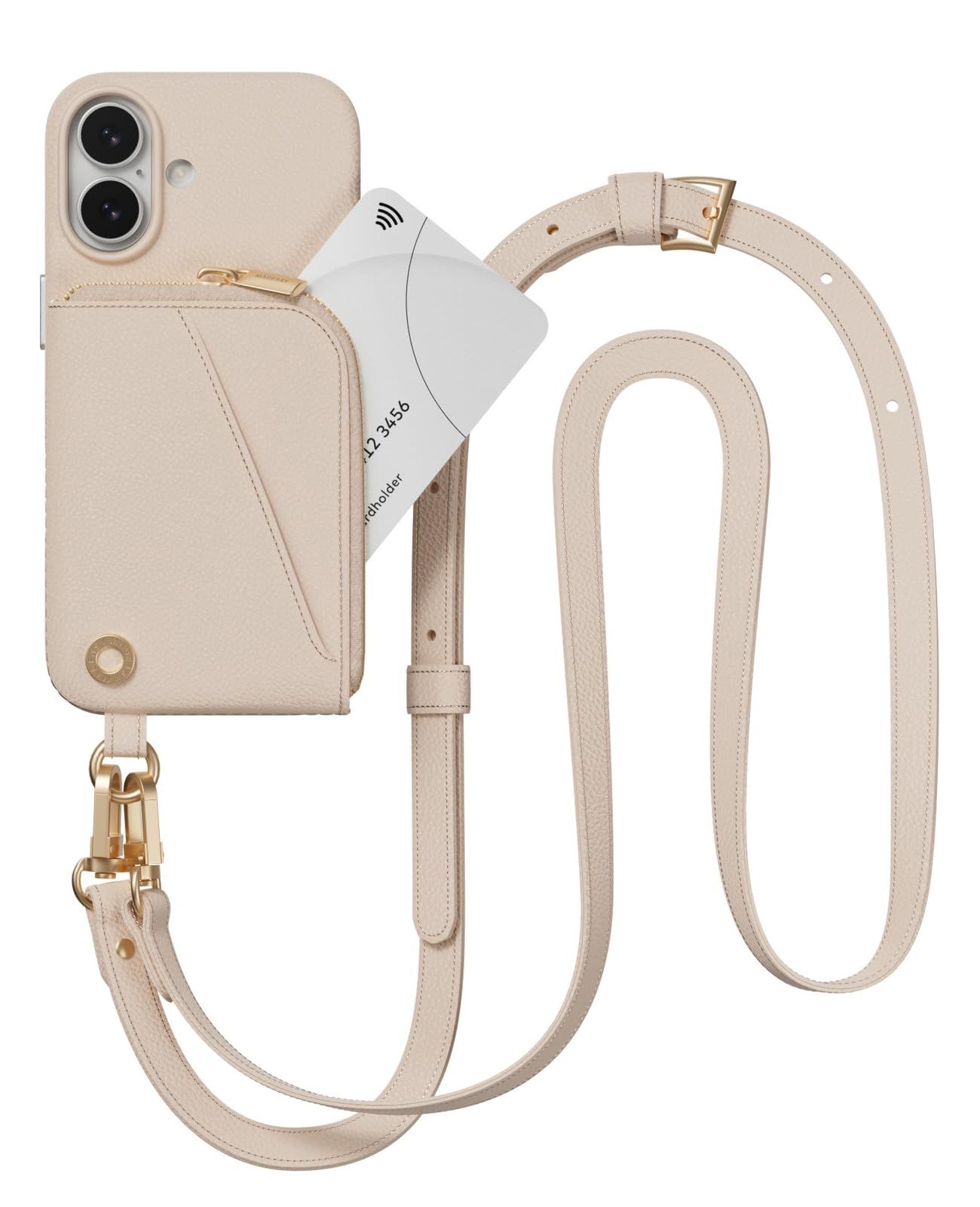 MagEasy iPhone 17 対応 ケース ショルダー ストラップ 付き カード入れ 合成 皮 革 スマホケース カード 収納 ポーチ付き 財布 頑丈 ショルダーケース iPhone17 アイフォン17 対応 携帯ケース Pouch ロゼ|ロ
