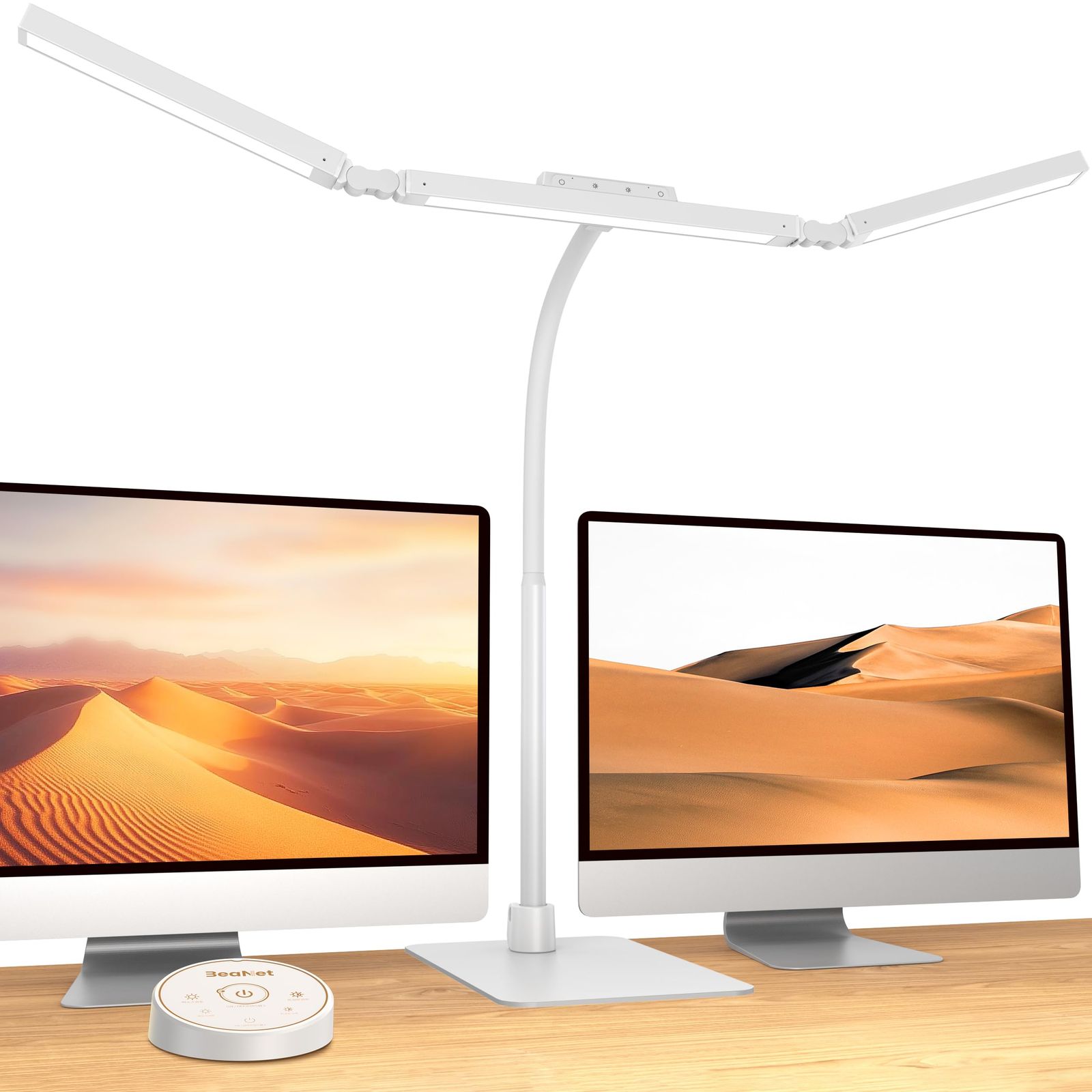 BeaNet デスクライト LED 幅980mm 大型ベース 3光源Max 版 無線リモコン 24W 独立制御 2000Lx 4段階調光調色 環境補助光 電気スタンド PSE認証済 幅広 スタンドライト 多角度調節 卓上ライト 目に優しい 仕事|勉