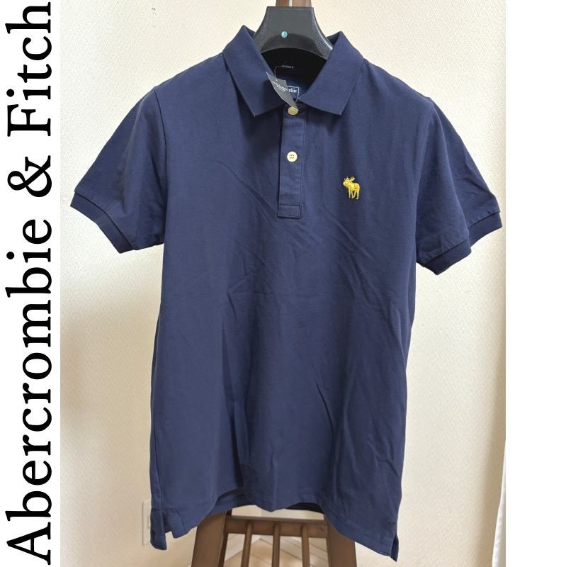 アバクロ　Abercrombie u0026 Fitch　アバクロンビー u0026 フィッチ　MUSCLE　メンズ　鹿の子ポロシャツ　半袖　紺　無地　M