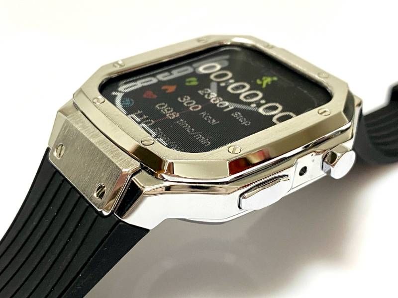 シルバー ４５mm ４４mm SE 1|2|3 series4|5|6|7|8 Apple Watch ラバーアップルウォッチバンド カバーメタリックケースキラキラ ベルト カスタム スタンダードバックル CHRISTIANNAURATH_COM_BR