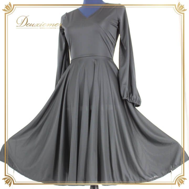 社交ダンス 衣装 ドレス ワンピース レッスンウェア レディース オールシーズン 長袖 黒 ブラック系 SEKINE セキネ 無地 シンプル スポーツ ドレスアップ フォーマル 衣装 クラシック ダンスウェア シンプルデザイン 大人向け