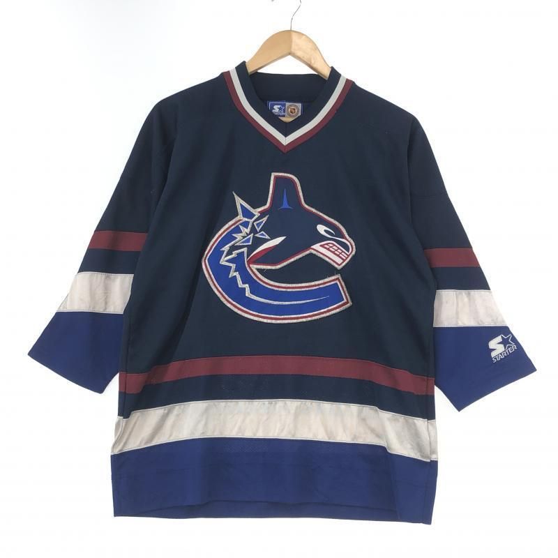 【中古】STARTER NHL バンクーバーカナックス ホッケージャージ L/XL ネイビー スターター[10]