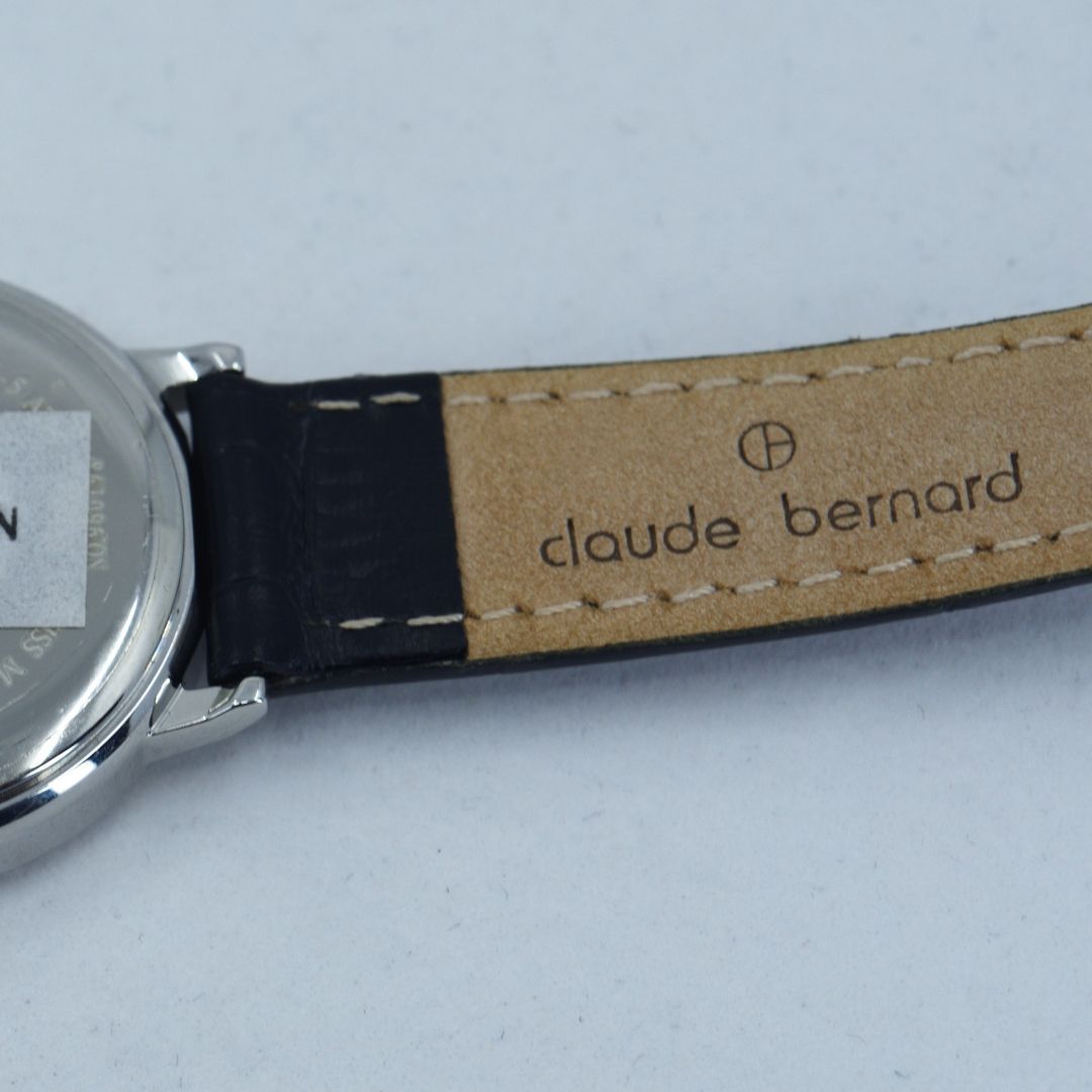 claude bernard クロードベルナール 腕時計 黒革ベルト ラウンド
