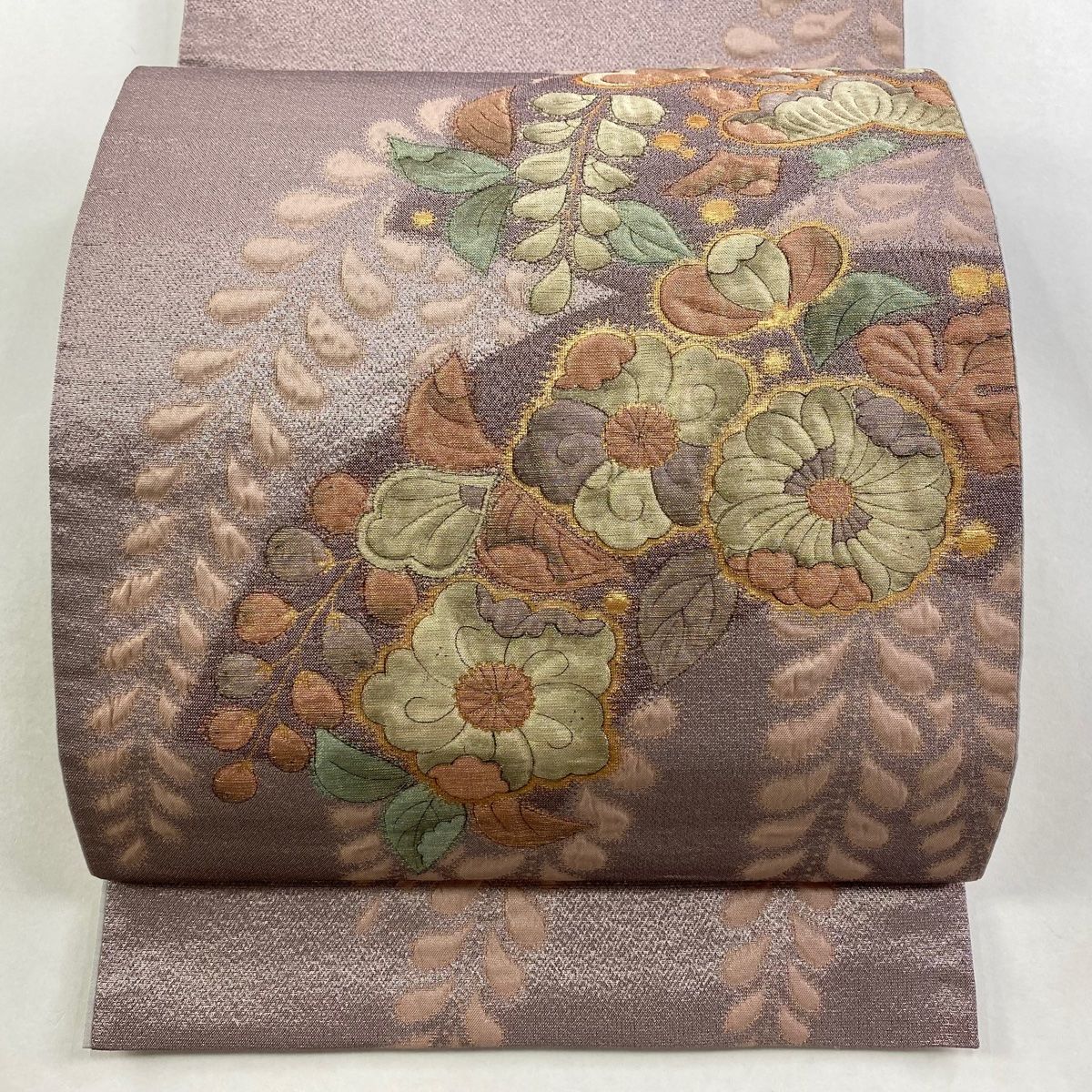 袋帯 秀品 辻が花柄 松 金糸 箔 薄紫 お太鼓柄 正絹