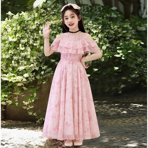 子供服 花柄 ワンピース ボヘミアン ロング 女の子 シフォン