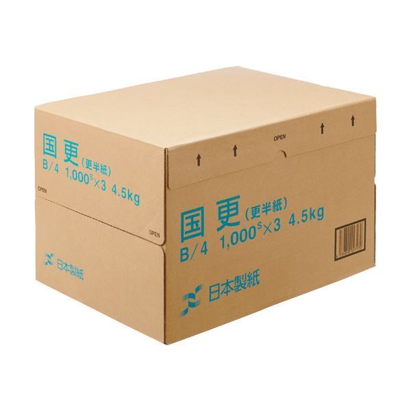 （まとめ）日本製紙 国更(更紙・わら半紙)B4T目 48.4g/m2 KNZN-B4 1箱(3000枚:1000枚×3冊) 