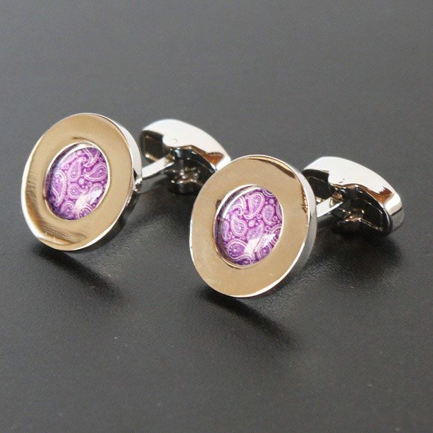 鎌倉カフス工房　パープルペイズリーカフスボタン（カフリンクス） ギフト・プレゼントにもおすすめ