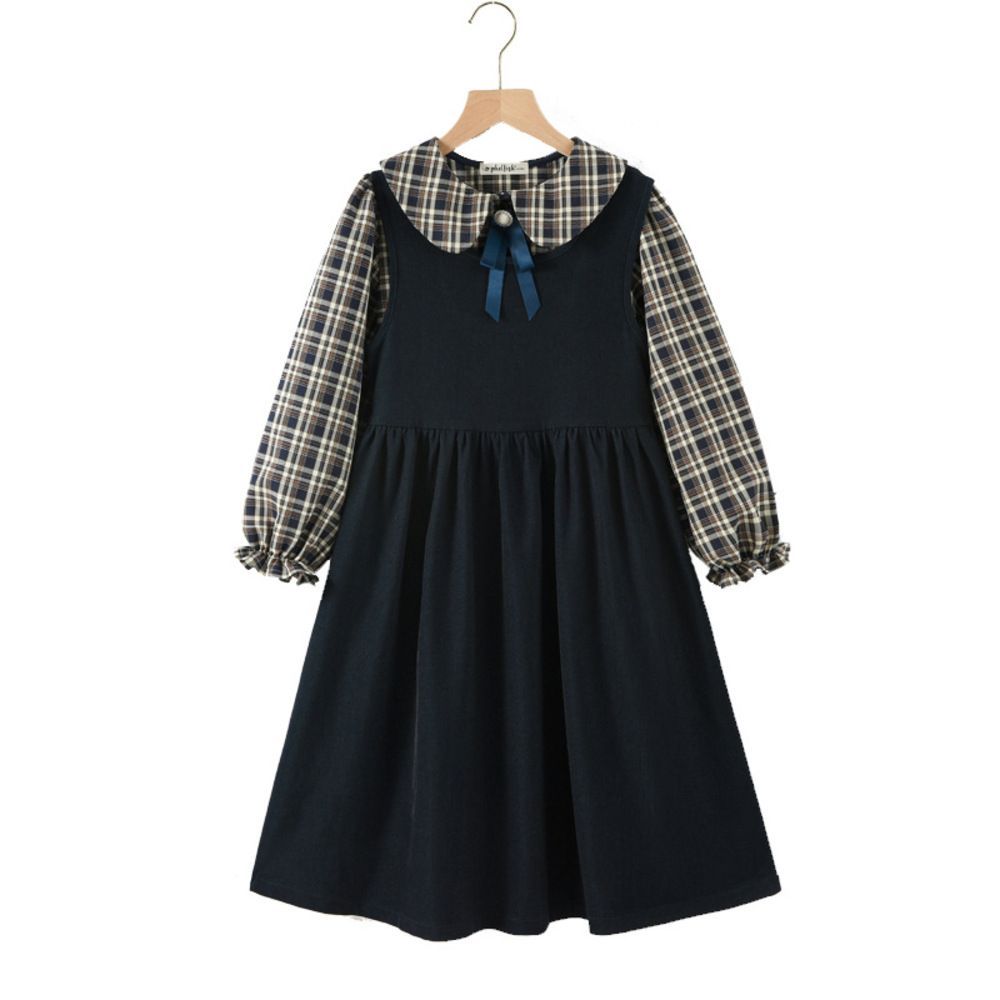 ネイビー  130cm  フォーマルワンピース nafo6600 ワンピース キッズ スカート ワンピ フォーマル 子供 子ども 女の子 かわいい ピアノ 発表会 入学式 卒業式 長袖 ひざ丈 丸襟 リボン フレア 清楚 おしゃれ 通園 通学