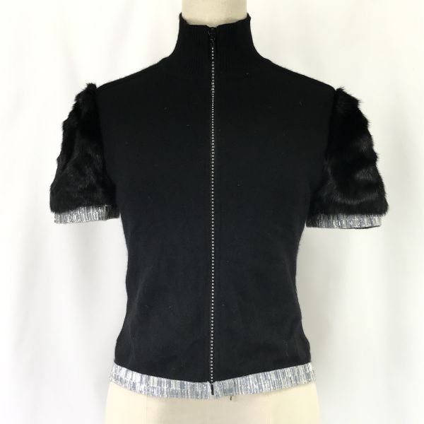 ashida 袖ミンク|カシミヤ|ジップアップ|半袖ニットセーター|ジャケット