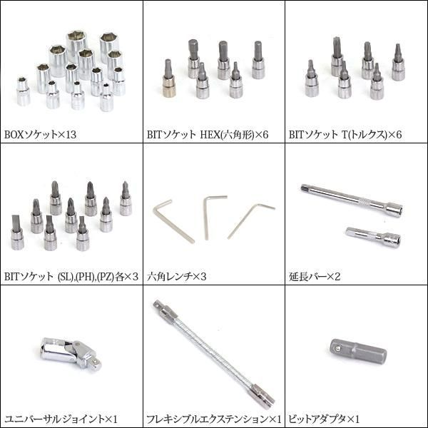 ソケットレンチセット 46pcs 1/4インチ ラチェット式 ドライバー