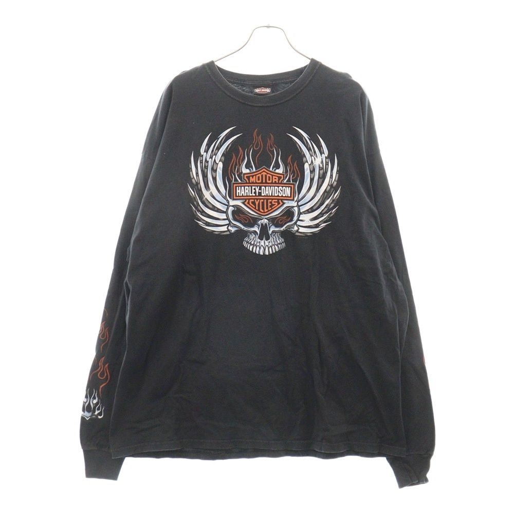 HARLEY DAVIDSON (ハーレーダビッドソン) スカルプリント 袖フレームプリント 長袖Tシャツ カットソー