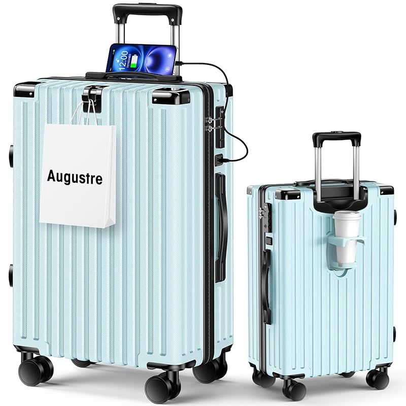 Augustre スーツケース 機内持ち込み 超軽量 キャリーケース 大型 軽量 多機能 キャリーバッグ 静音 耐衝撃 ダブルキャスター S|M|Lサイズ カップホルダー付 USB充電機能 隠しフック機能 360度回転 TSAローク搭載 ファスナー式 1