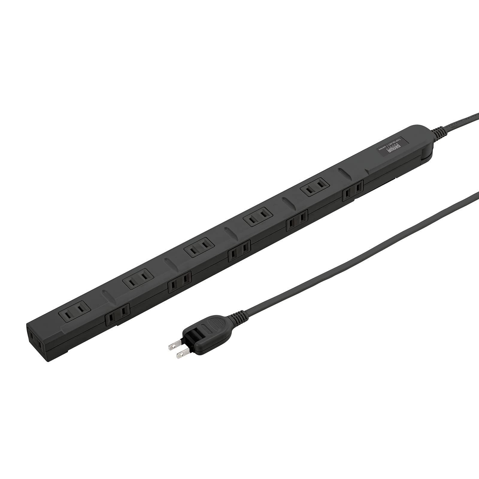 【新着商品】11個口・2P・1m スリム・180&deg;屈曲コード・強力ネオマグネット・ほこりシャッター・固定用フック搭載 電源タップ ブラック サンワサプライ TAP-SLIM11-1BK
