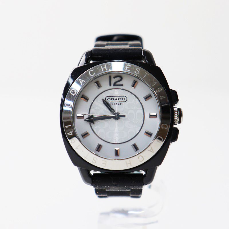 コーチ COACH CA437290502 クォーツ 腕時計/ブラック アナログ ラバーベルト ジャンク品【2400013776394】