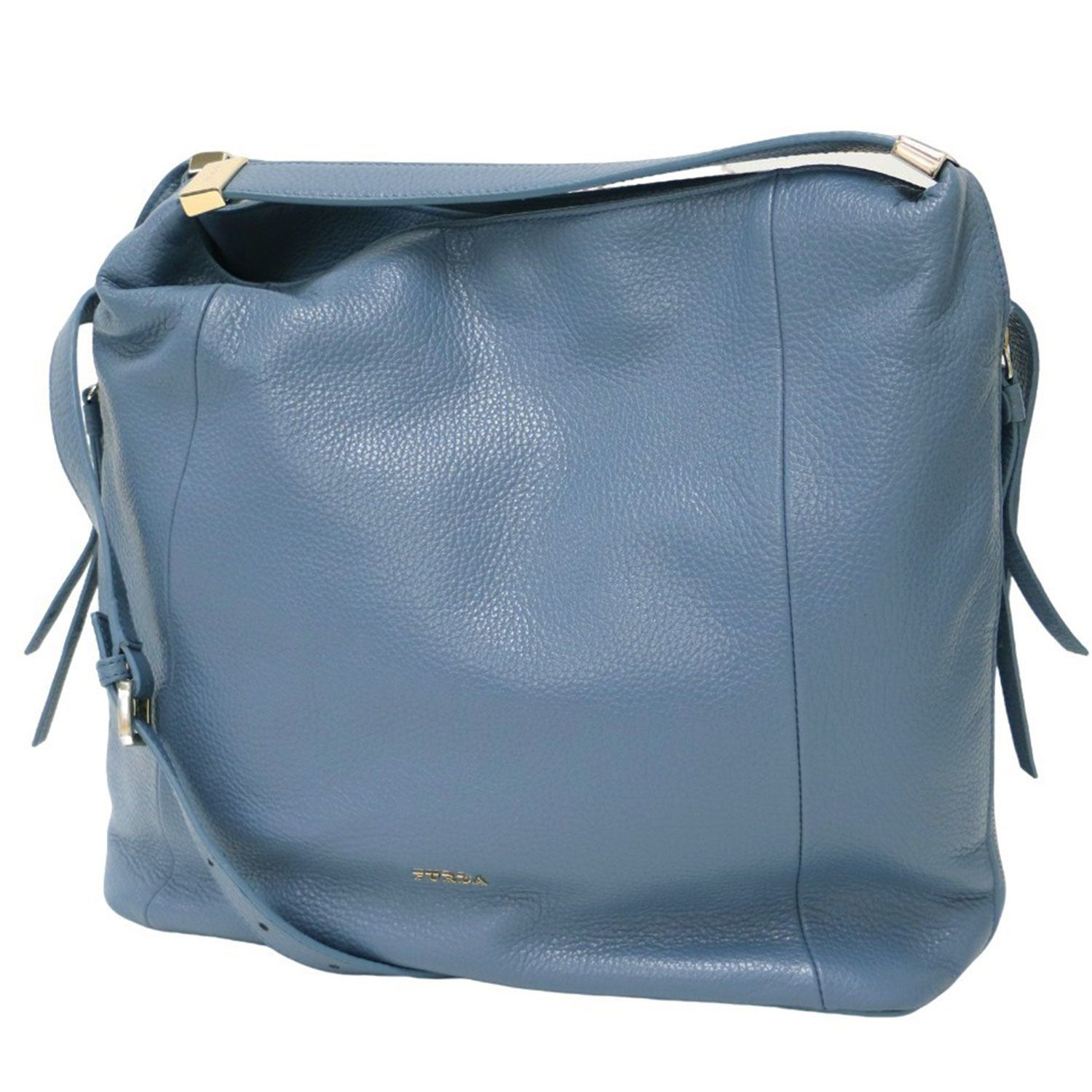FURLA ブルーグレージュ　ショルダーバッグ　ハンドバッグ　牛皮　レザー FURLA LIZ シボ革 ハンドバッグ サイドジップ バイカラー グレージュ