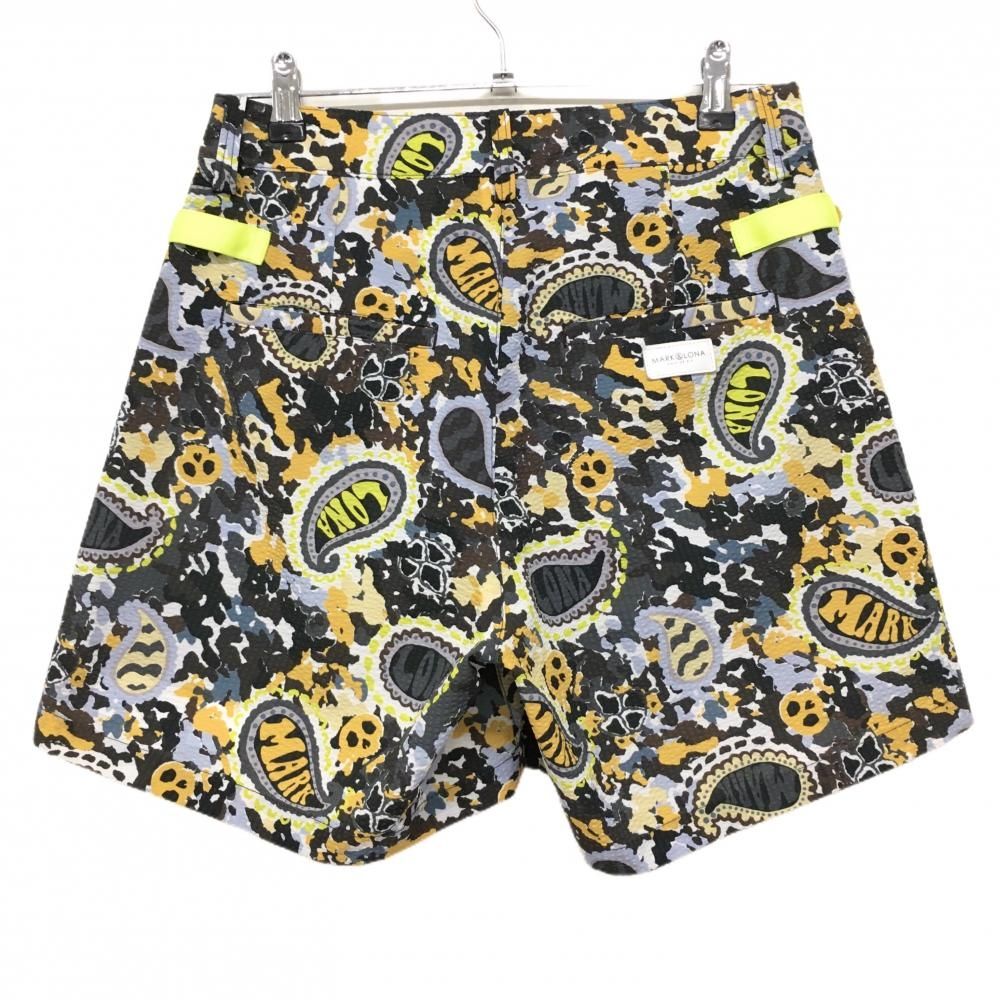 超 マークアンドロナ ショートパンツ グレー×オレンジ 総柄 サッカー生地 スカル レディース 40 L ゴルフウェア MARK&LONA