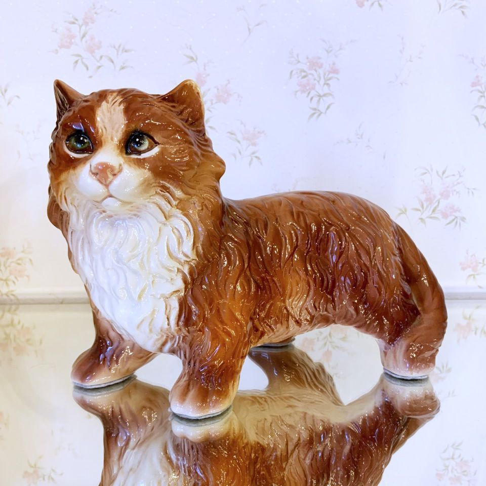 陶器 置物 猫 ペルシャ猫 イタリア製 アンティーク調 オレンジ 子猫 ...