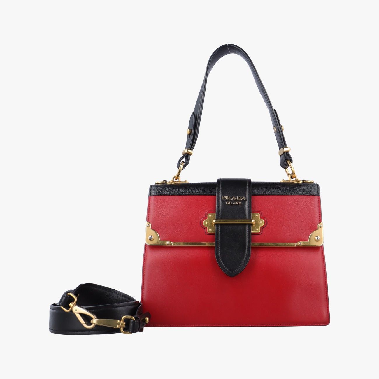 プラダPradaカイエ レッド×ブラック レザー 1BA070 127