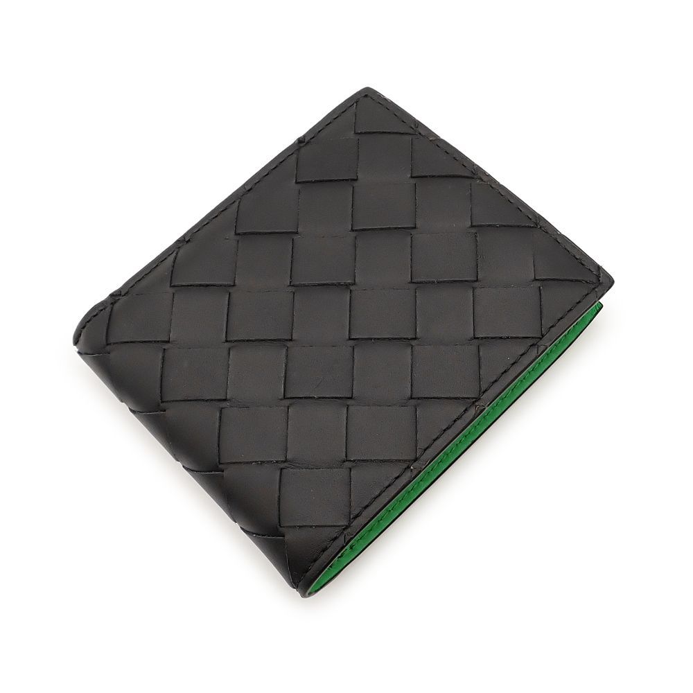ボッテガ ヴェネタ イントレチャート 二つ折り財布 レザー バイ ブラック グリーン 619390