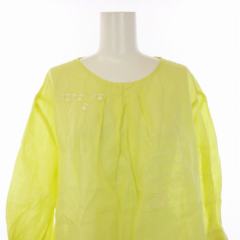 ピッコーネ PICONE シャツ ブラウス リネン 刺繍 五分袖 40 L 黄