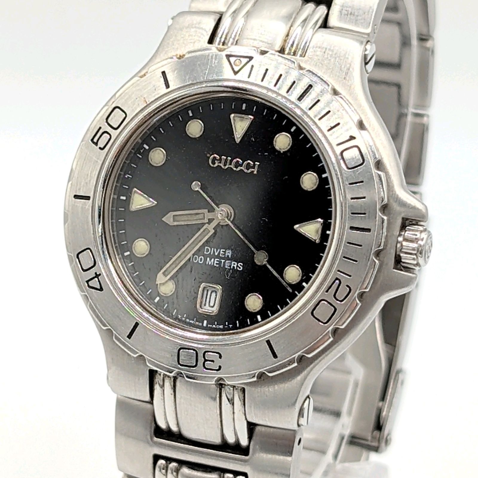 GUCCI 9750M メンズ 時計 腕時計 稼働品 クォーツ ダイバーズ 100M シルバー グッチ Diver