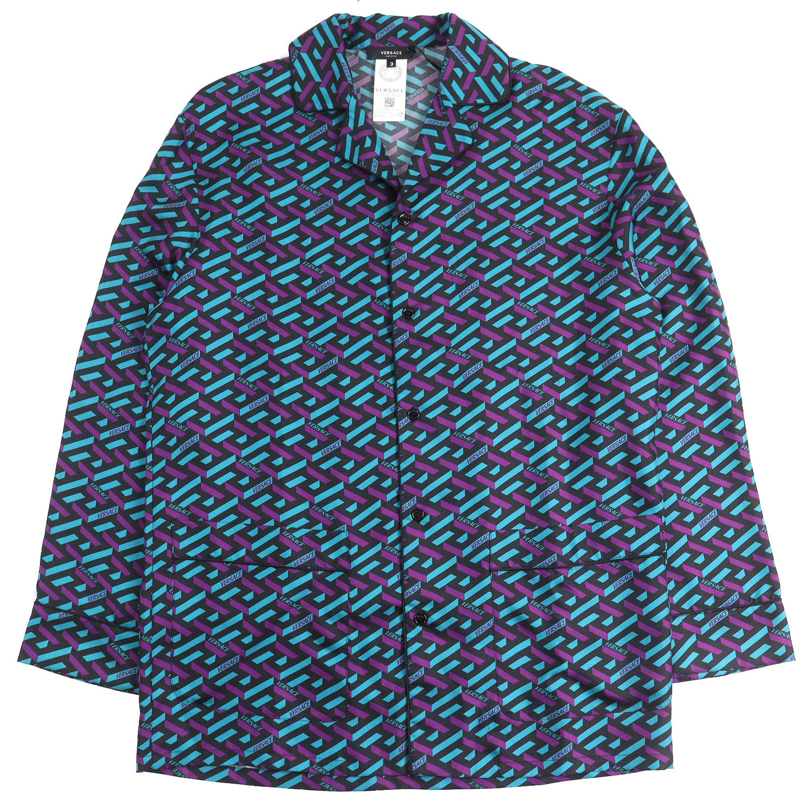 未使用品△VERSACE ヴェルサーチ 2022年製 1005376 1A02923 ラ・グレカ シルクパジャマトップ オーバーサイズ 長袖シャツ 3 伊製 正規品 未使用品△VERSACE ヴェルサーチ 2022年製 1005376 1A02923 ラ・グレカ