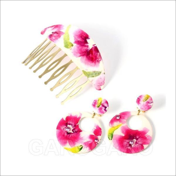 翌営業日出荷 ハンドペイントのアクセサリセット Fiona フィオナ ピンクの花柄 フラメンコ用 スペイン直輸入
