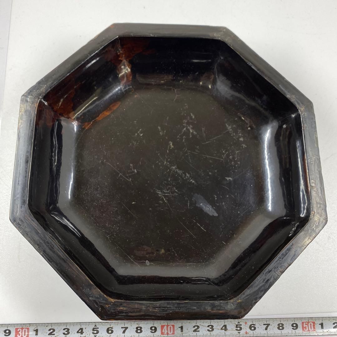 中国古玩 塗木製 八角鉢 幅19.8㎝ タサチ 東な6-1110