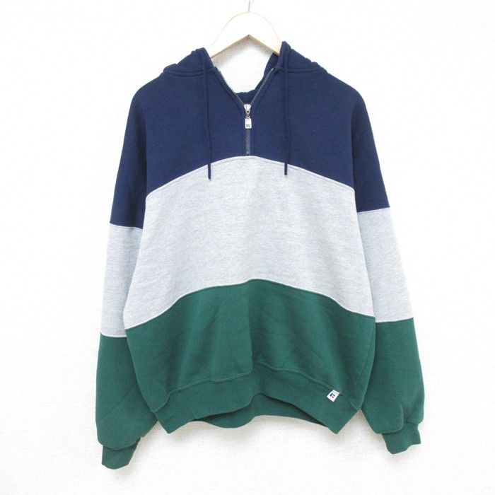 XL/古着 ラッセル 長袖 ハーフジップ スウェット パーカー メンズ 90s