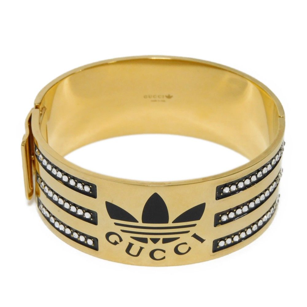 GUCCI グッチ エナメル クリスタル カフ ブレスレット トレフォイル