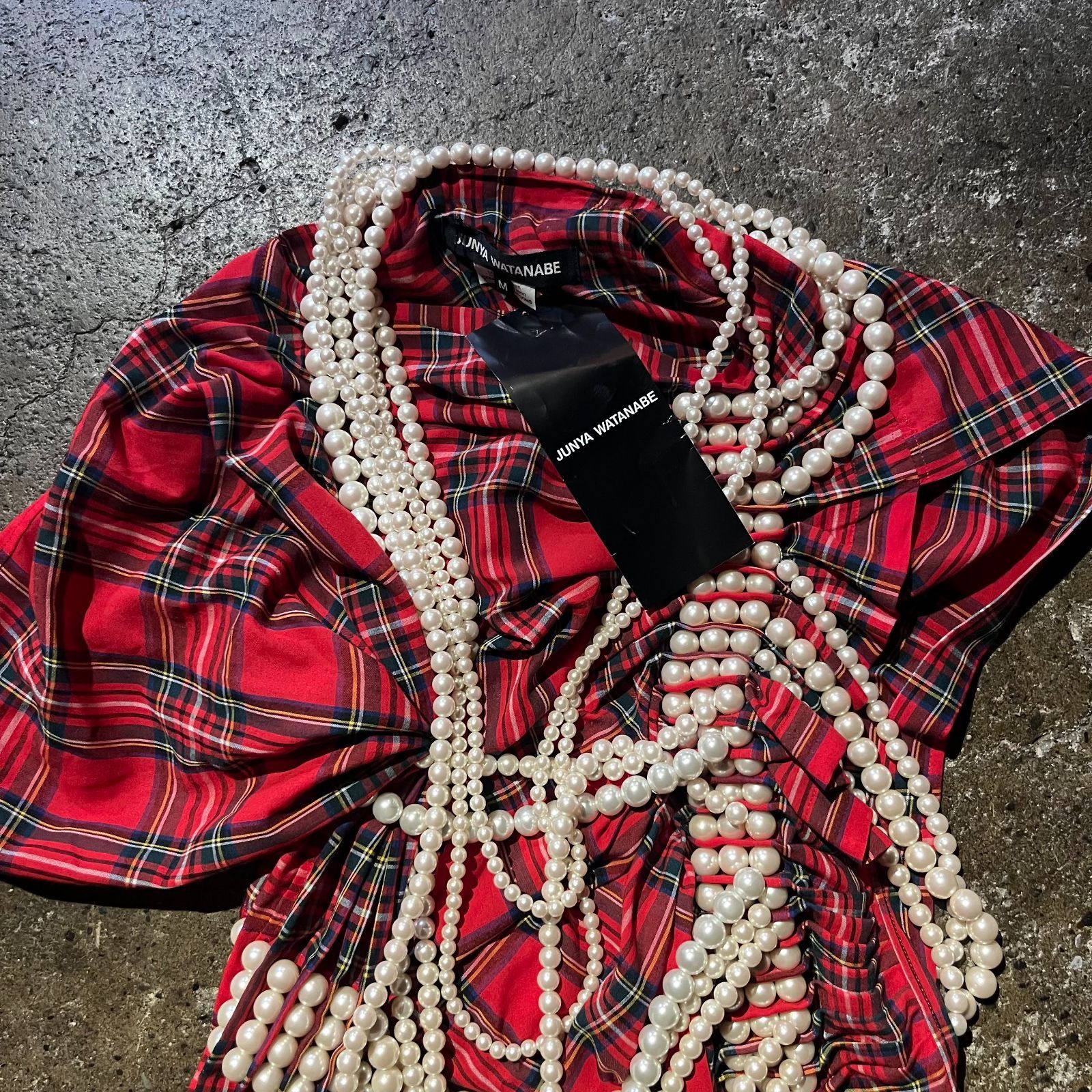 JUNYA WATANABE 23ss パール装飾変形ワンピース チェック