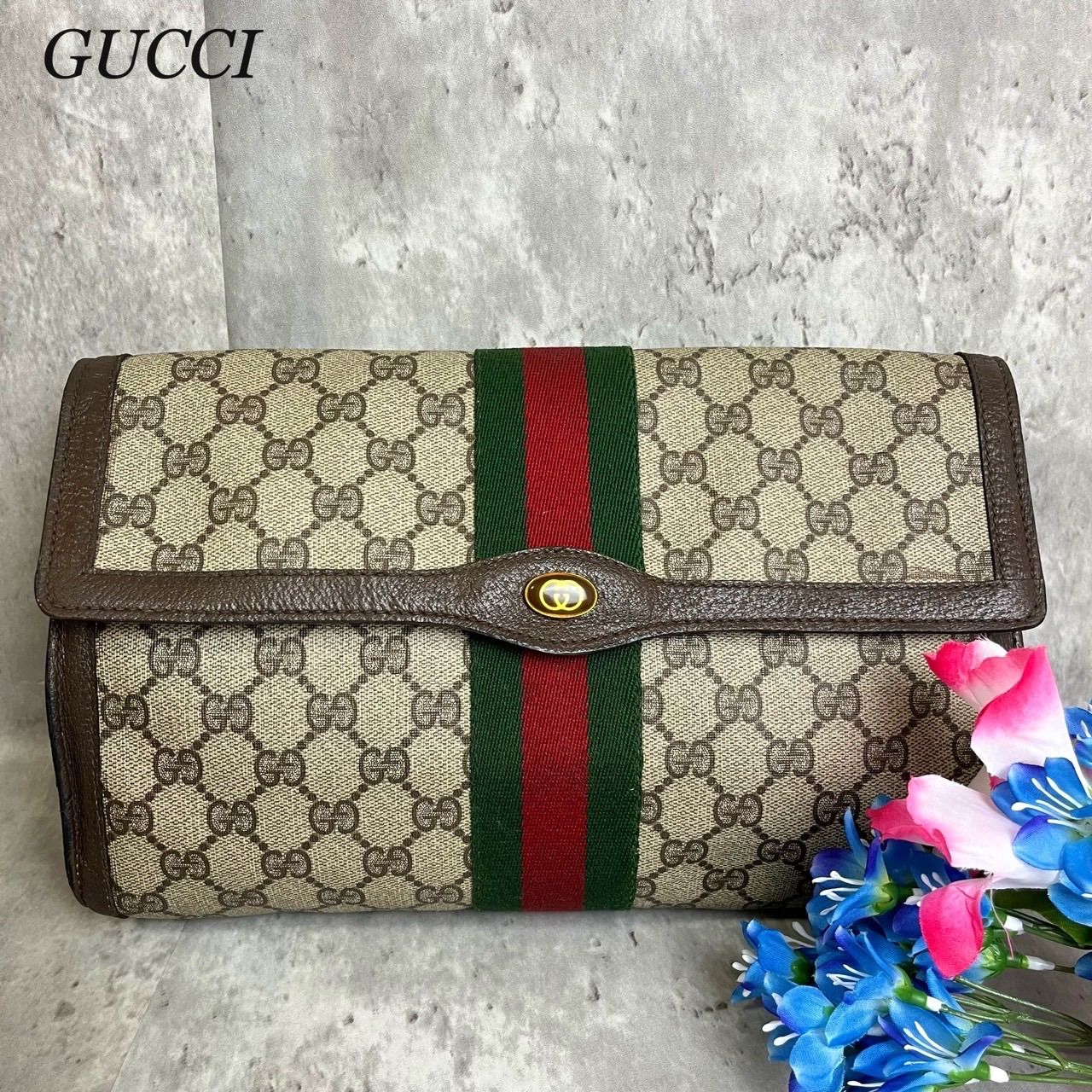 ✨格安✨ OLD GUCCI オールドグッチ セカンドバッグ クラッチバッグ 小物入れ 総柄 インターロッキング フラップ GGスプリーム  シェリーライン シリアル ビンテージ ヴィンテージ PVCレザー ユニセックス レディース メンズ ベージュ 肌色 - メルカリ