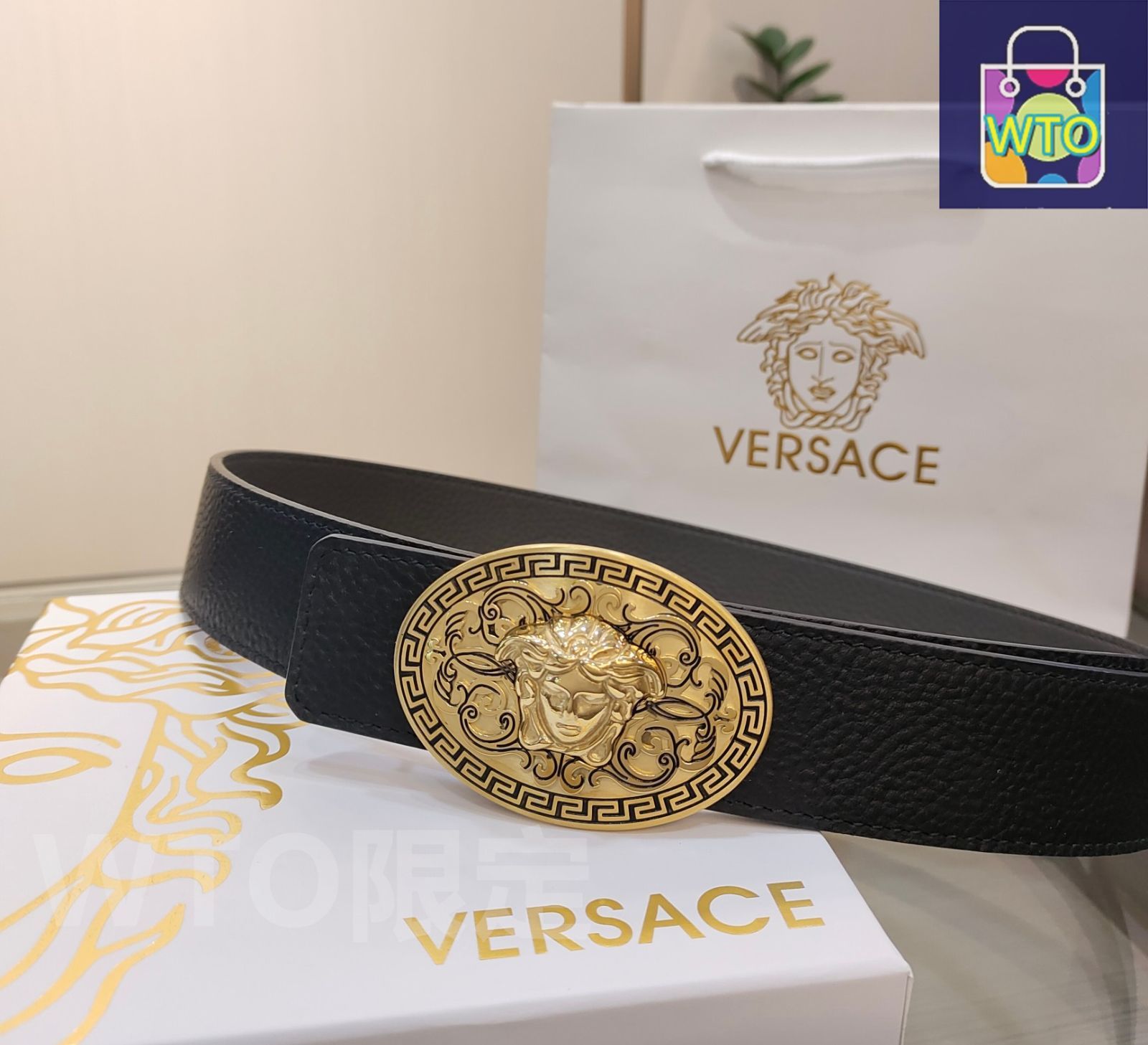 ✨希少✨VERSACE ヴェルサーチ メデューサ スタッズ ベルト バックル 希少】【versace】ヴェルサーチ ベルト レザー メデューサ 3連