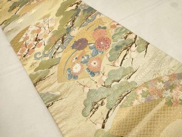 訪問着 松竹梅 色鮮やかな花模様 東雲色 金彩 しつけ糸 K-4566 訪問着 松竹梅 色鮮やかな花模様 東雲色 金彩 しつけ糸 K-4566