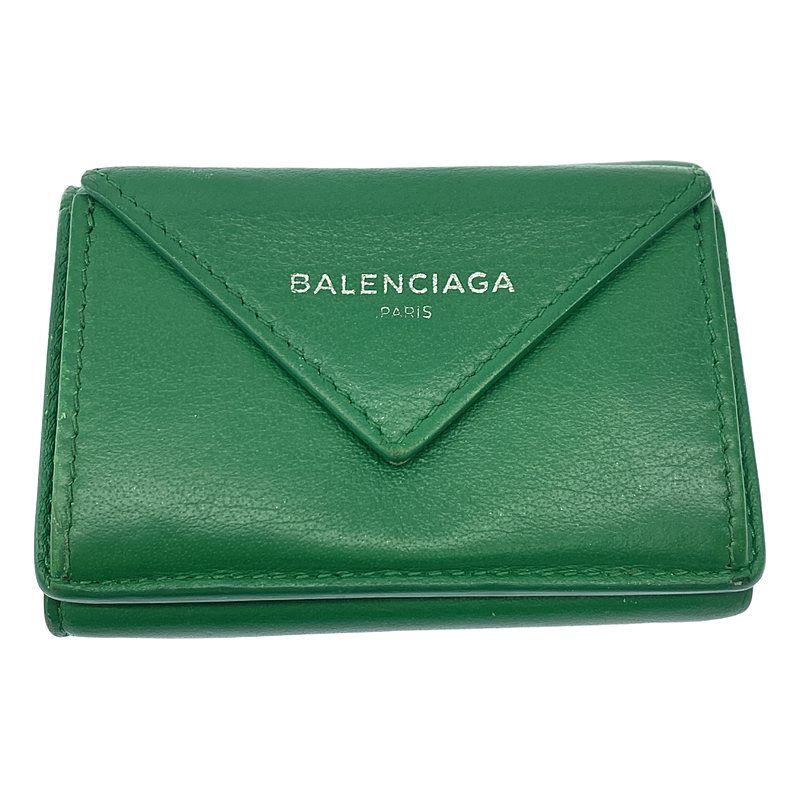 BALENCIAGA | バレンシアガ | 3つ折り レザー ロゴ ミニウォレット | グリーン | レディース
