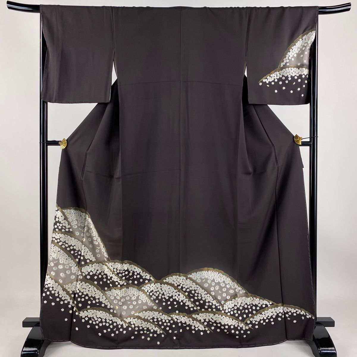 訪問着 身丈168.5cm 裄丈67.5cm L 袷 雪輪 菊 刺繍 金糸 茶紫 正絹 秀品