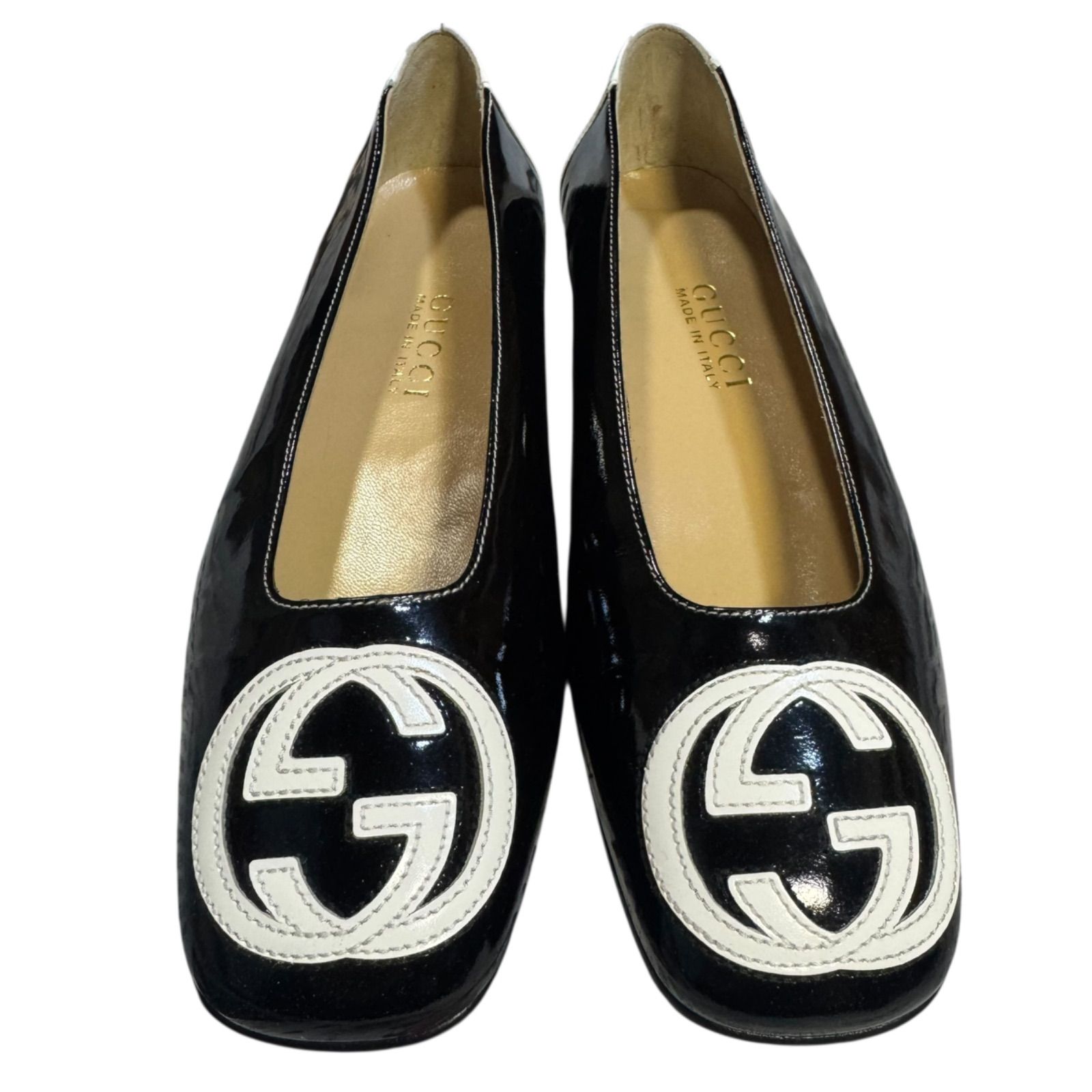 C362 GUCCI グッチ パンプス フラット バレエ エナメル ブラック