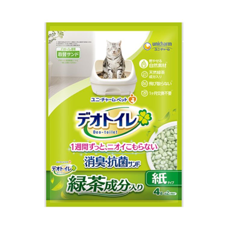 ユニ チャーム 株 デオトイレ緑茶消臭サンド ４Ｌ 8袋セット 猫砂 猫のトイレ砂 脱臭 消臭 大容量 お徳用 多頭飼い