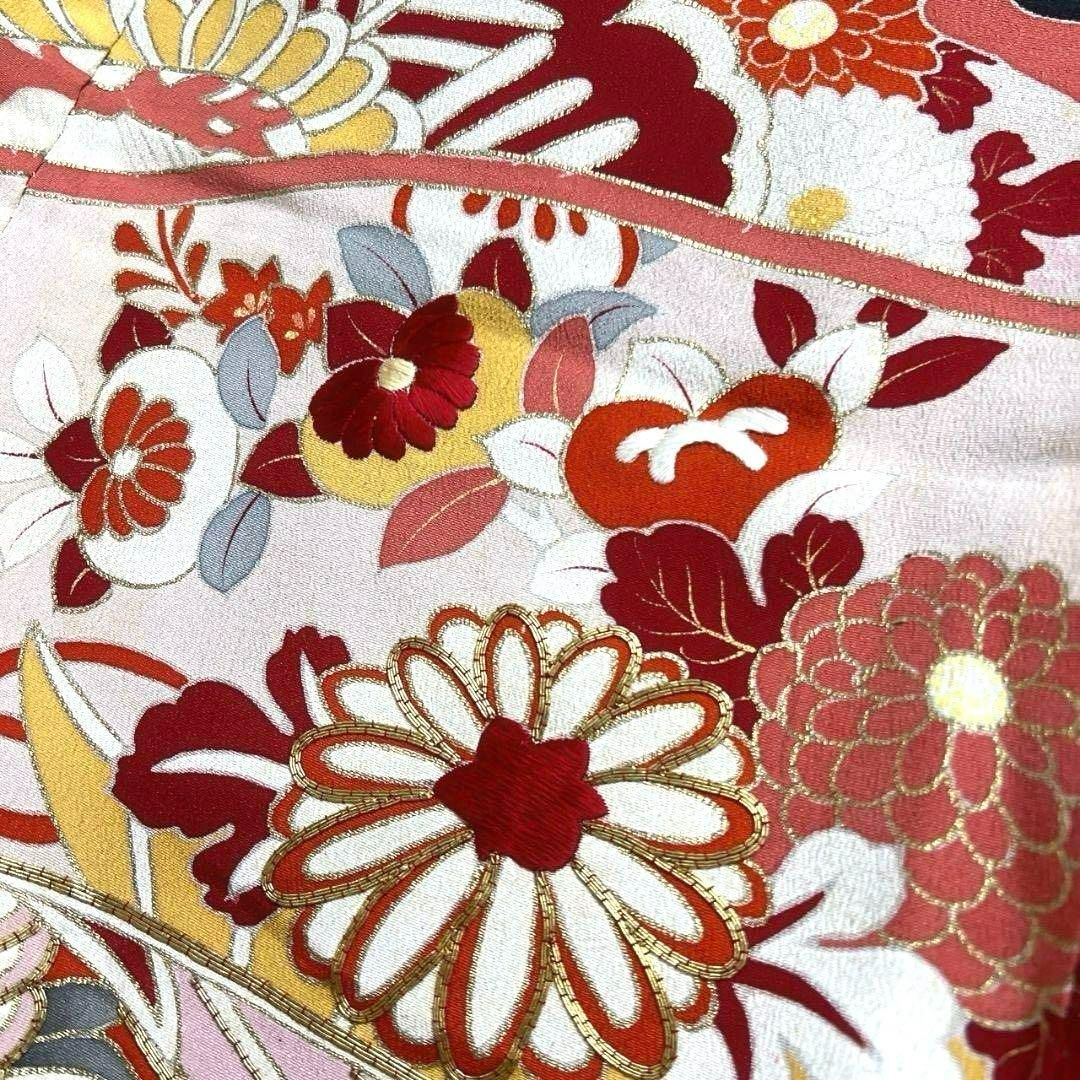 アンティーク　刺繍　菊花　花模様　鹿の子　振袖　成人式日 着物 024a p アンティーク 刺繍 菊花 花模様 鹿の子 振袖 成人式日 着物 024a p