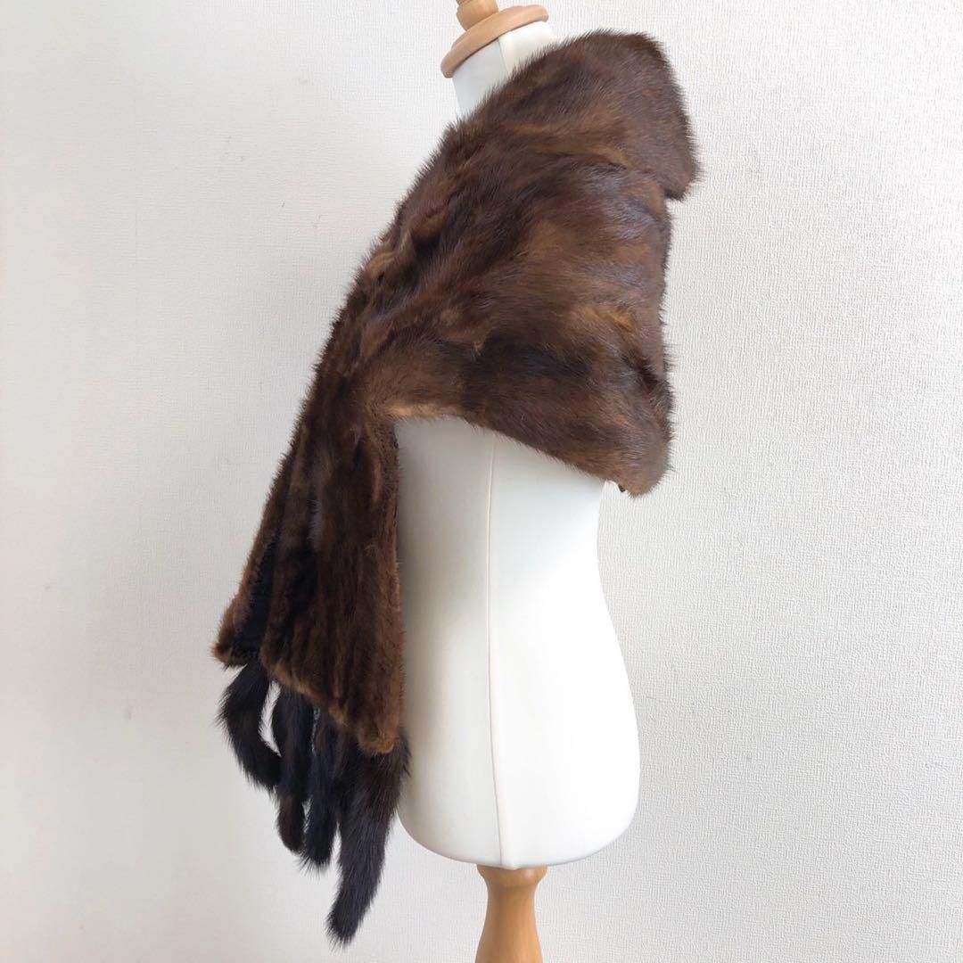 美品 毛皮 ミンク リアルファー マフラー ストール ブラウン お正月