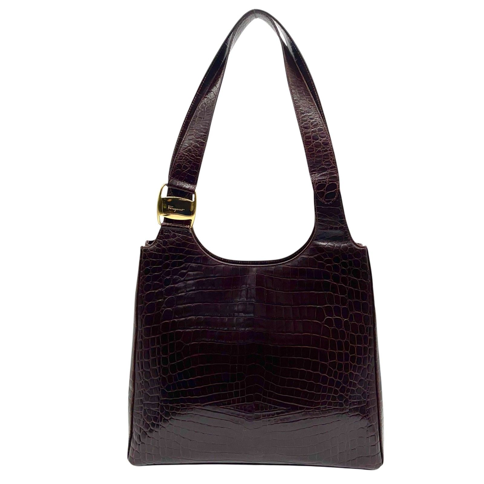 サルヴァトーレ フェラガモ トートバッグ レザー 黒 ゴールド リザード型押し 美品 Salvatore Ferragamo サルヴァトーレフェラガモ トート