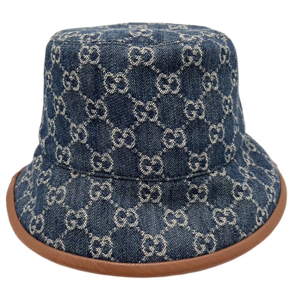 グッチ 帽子 ユニセックス GGデニム バケットハット Sサイズ ファッションアイテム メンズ レディース GUCCI 576371 コットン ブルー 青 ブラウン 茶 品