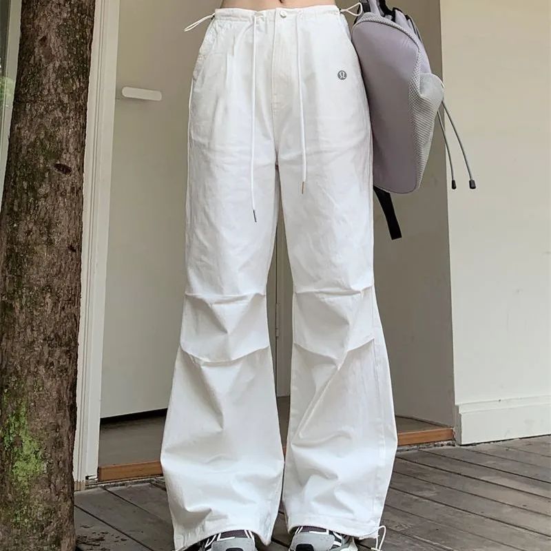 ストレートワークパンツレディースデザインセンス薄手カジュアルパンツ
