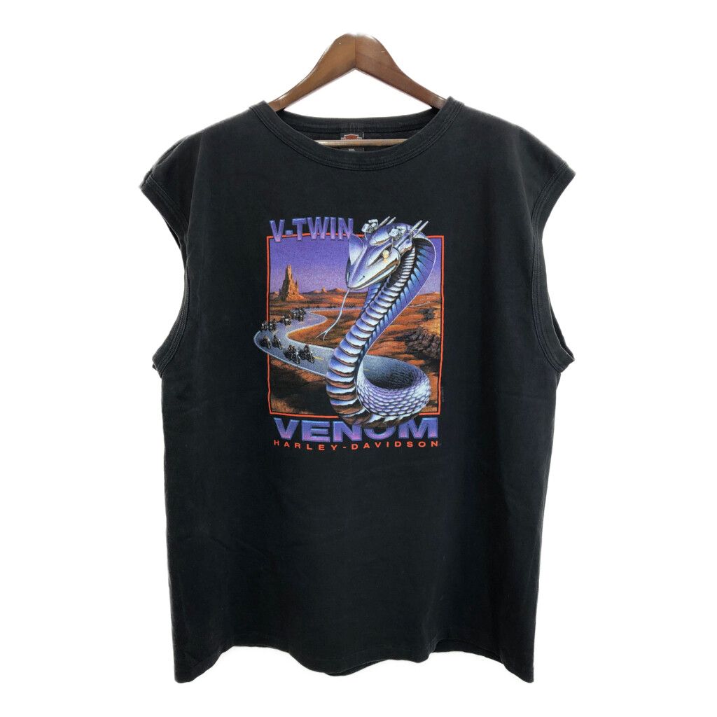 90年代 HARLEY DAVIDSON ハーレーダビッドソン V-TWIN VENOM ノースリーブＴシャツ ブラック メンズ XXL 古着 U1660